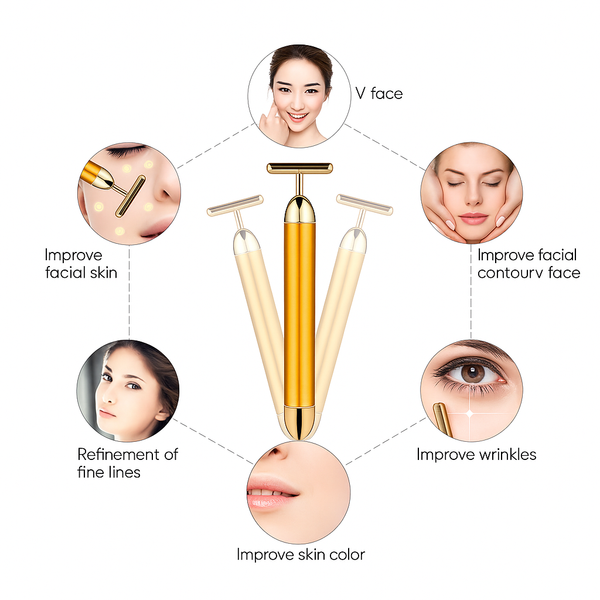 24K Gold Energy Beauty Bar Electric Facial Massage Roller