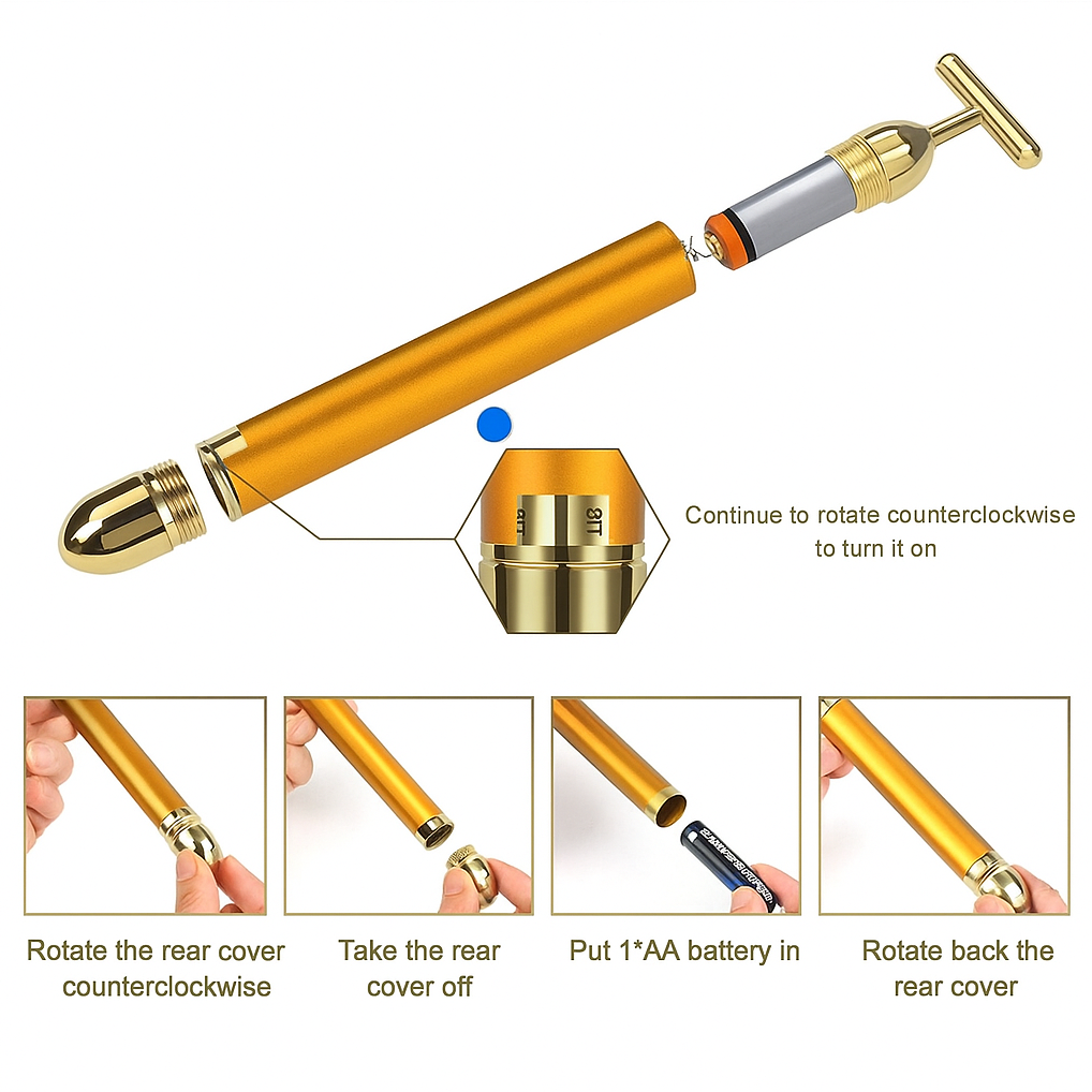 24K Gold Energy Beauty Bar Electric Facial Massage Roller